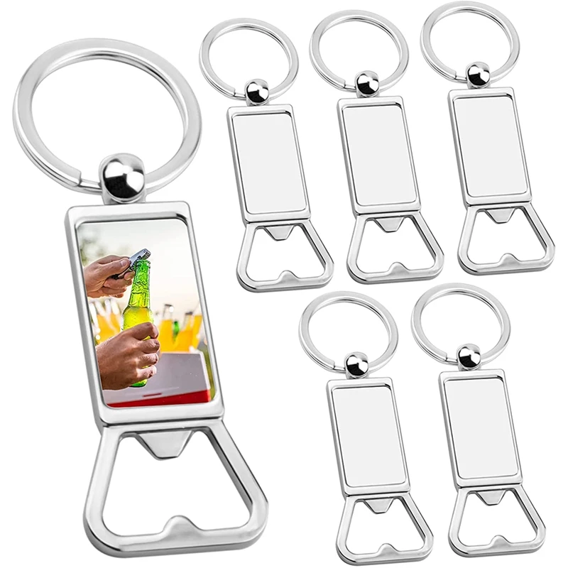

6 Pack Sublimation Blanks Keychains Metal Bottle Opener, Rectangle Sublimation for Custom Personalized Sublimation Photo