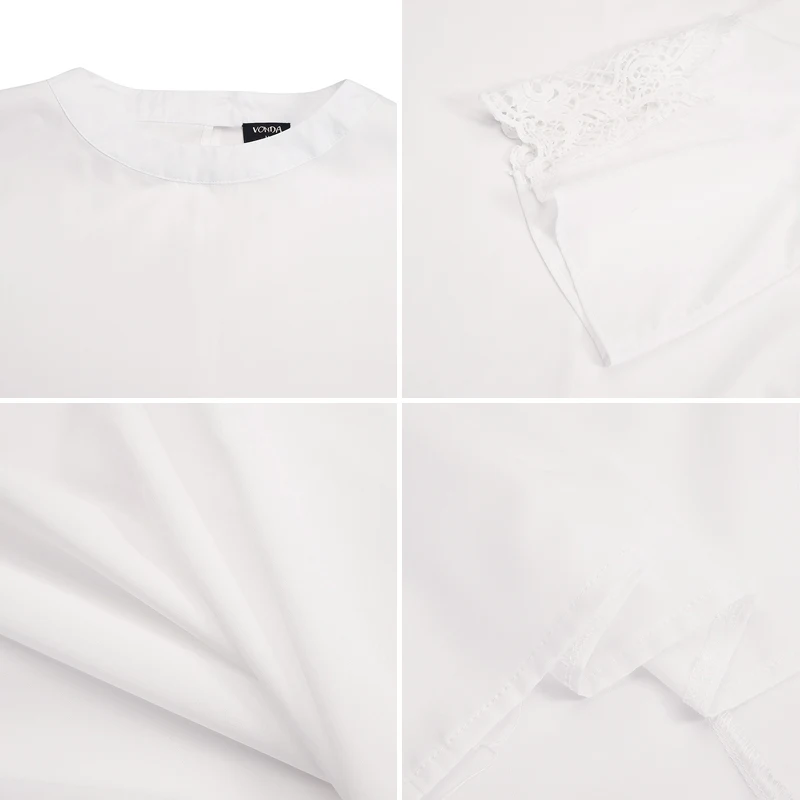 

Women Stylish TopsCasual O Neck Crochet Lace Patchwork Blouse 2021 VONDA Bohemian Party Blouse Blusas Femininas Plus Size