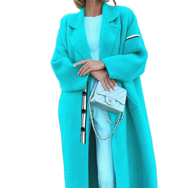 

Женское шерстяное пальто нового темперамента в европейском и американском стиле, осень-зима 2022, повседневное свободное тонкое пальто средн...