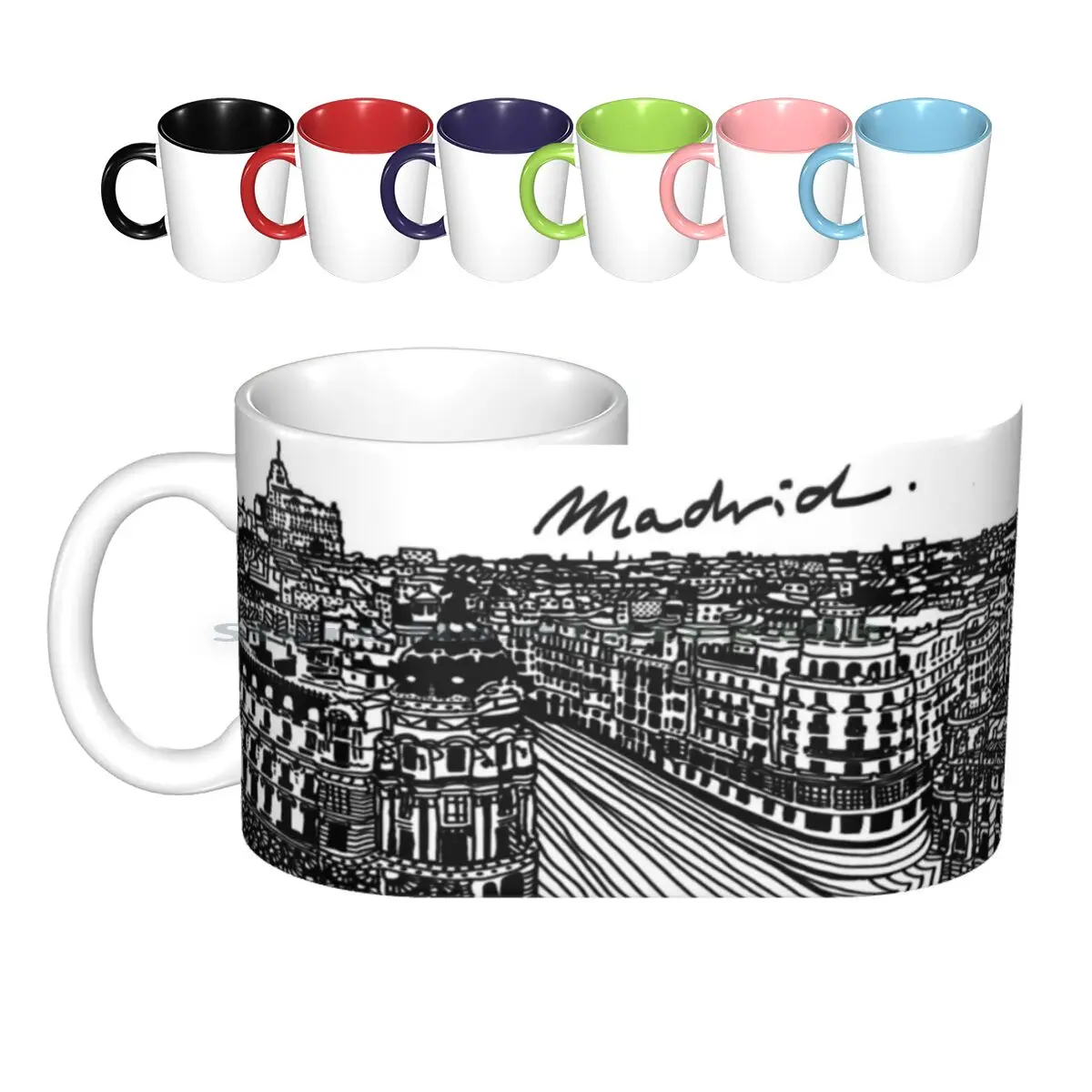 

Gran Via , Madrid-Spain Ceramic Mugs Coffee Cups Milk Tea Mug Madrid Gran Via Street Spain Europe White Black Simple Artistic