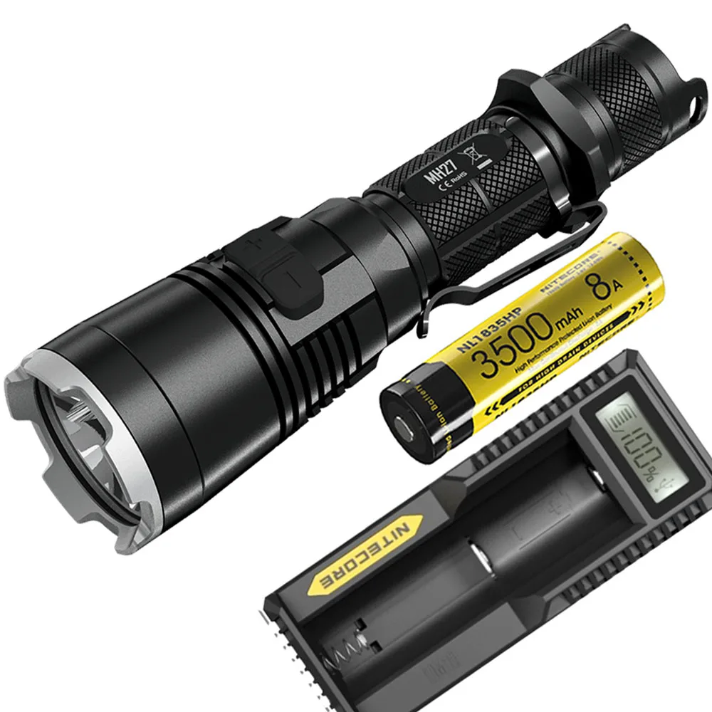NITECORE MH27 тактический фонарь красный зеленый синий свет CREE XP-L HI V3 светодиодный Макс 1000 люмен дальность луча 462 м ручной фонарь - Испускаемый цвет: MH27 NL1835HP UM10
