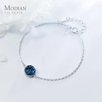 modian multicolor blue crystal sparkling round chain bracelet fashion charm 925 sterling silver bracelets for women jewelry gift