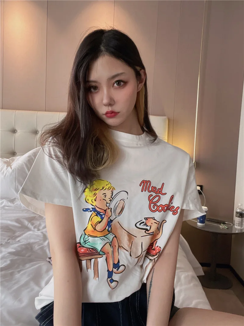 

Mommy and Me Clothes Family Outfit Matching Kids Tee Cartoon Print Women Tops for Summer Men's T Shirt Short Sleeve Girl Clothes