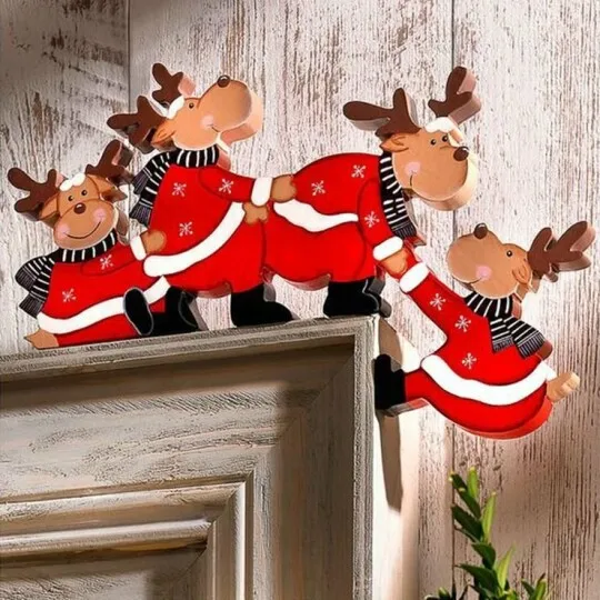 

Christmas Door Frame Decoration Wooden Funny Christmas Santa Reindeers Christmas Decoration Ornament Holiday New Year Gifts