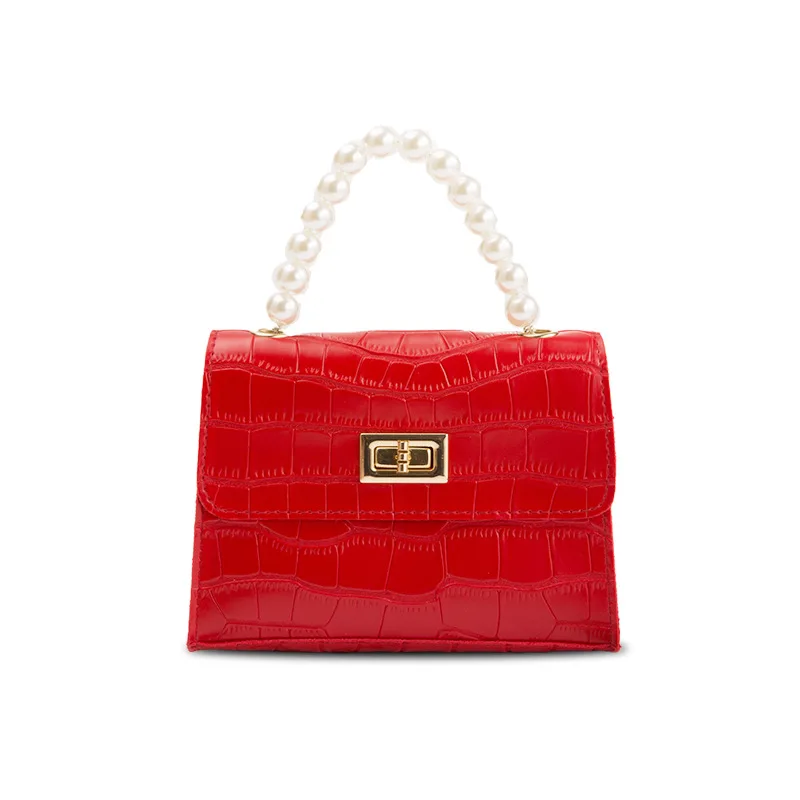 

2020 Fashion Women's Crocodile Pearl Hand Lock Chain Small Square Mobile Phone Gift Bag Bolsa Feminina Crossbody Bags For Women