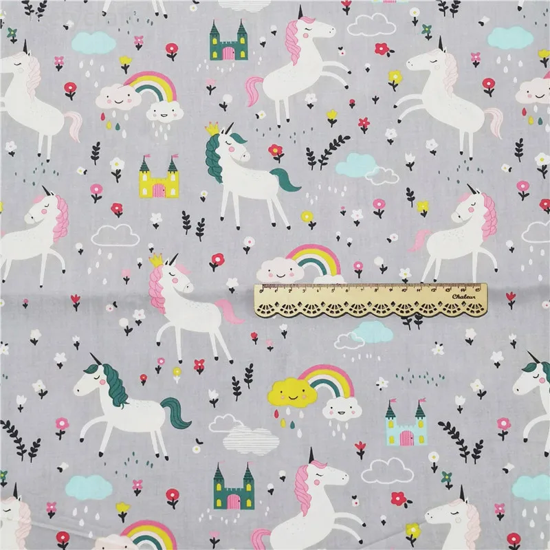 Хлопчатобумажная саржевая ткань с радужным принтом единорога 160x50 см Постельное