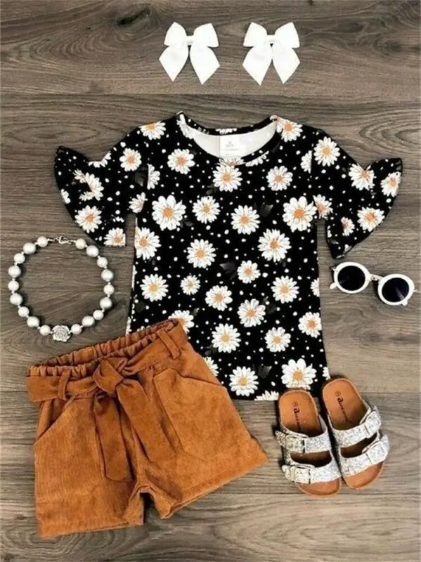 

Toddler Kid Baby Girl Summer Top T-shirt+Short Pants Outfit Set Clothes 3pcs Set