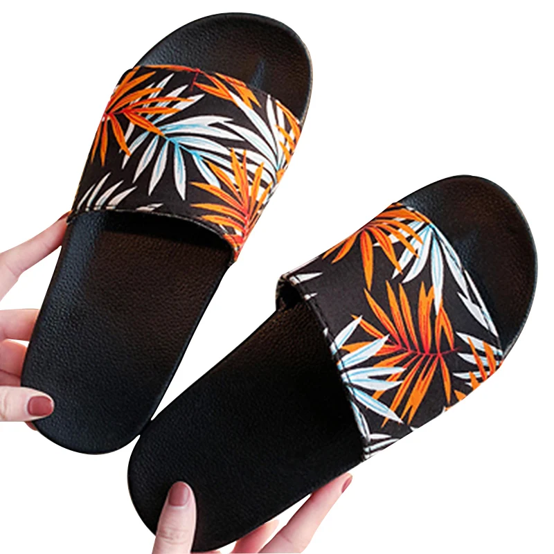 Сланцы женские пляжные шлепанцы с бамбуковыми листьями домашние тапочки мюли