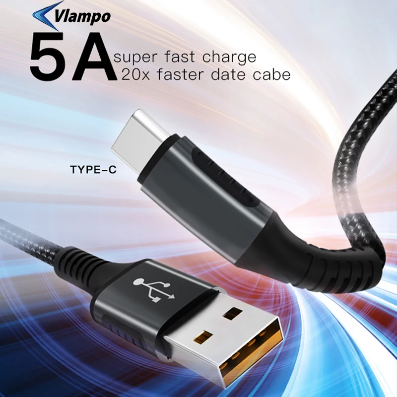 VLAMPO 2020 USB 5A Быстрый кабель типа C для Huawei Mate 20 P30 P20 Быстрая зарядка зарядное