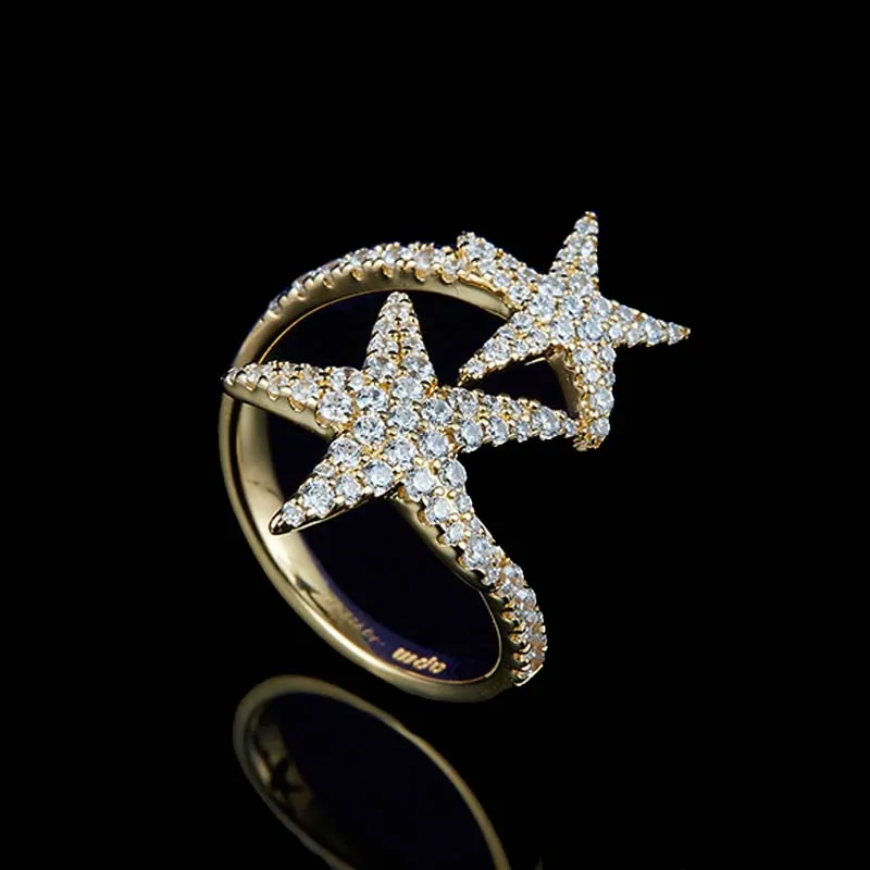 

Женское кольцо из серебра 925 пробы, со сверкающими звездами