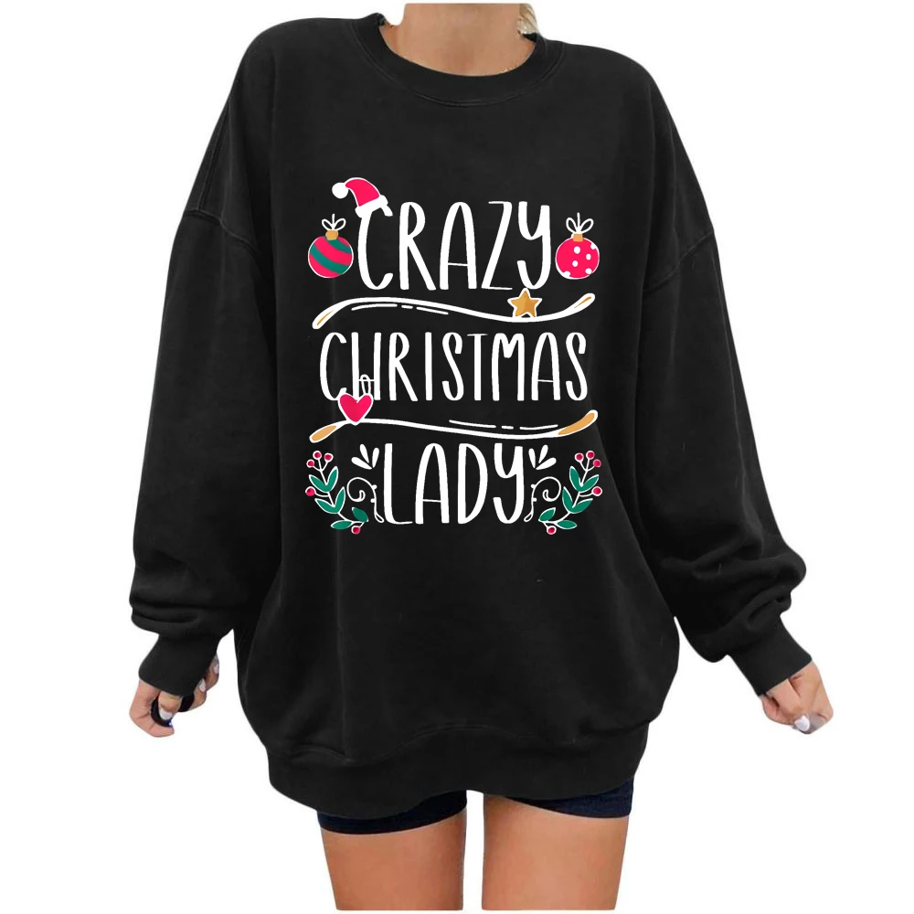 

Crazy Christmas Lady 2021 Xmas Lover Holiday Sweatshirt Merry Christmas Long Sleeves Top Unisex Hipster Xmas Sweatshirt