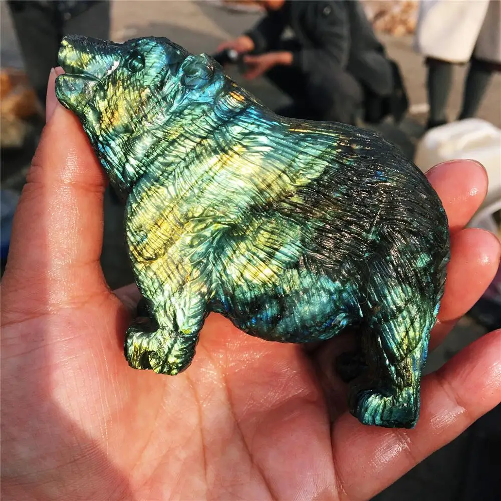 1pcs AAAA Natural labrador stone hand carved animal polar bear crystal statue decorated Christmas gift Eve | Дом и сад