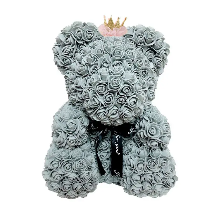 40cm grey crown Дешево 40 см красный медведь Роза плюшевый медведь Роза цветок искусственные украшения Рождественские подарки для женщин подарок на день Святого Валентина - Цвет: 40cm grey crown