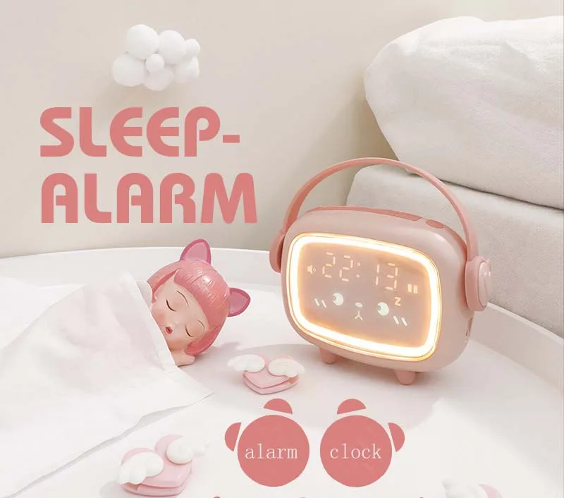 

LED Digital Alarm Clock Cute Design Kids Night Light Temperture Function