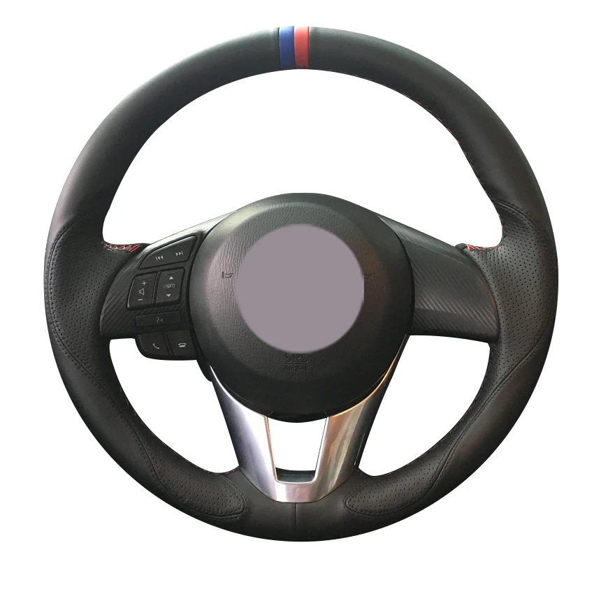 

Black Leather Blue Red Marker Car Steering Wheel Cover for Mazda 3 Axela Mazda 6 Atenza Mazda 2 CX-3 CX3 CX-5 CX5 Scion iA