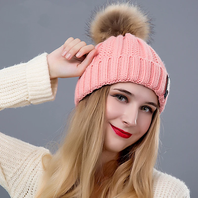 Модная хлопковая вязаная шапка с помпоном для девочек женская зимняя надписью