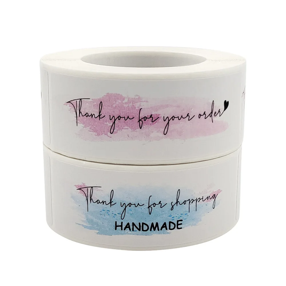 

250Pcs Roll Rectangle Pink Business Label Stickers Paper Cute Thank You Stickers for Baking Packaging Seal Labels Stationery