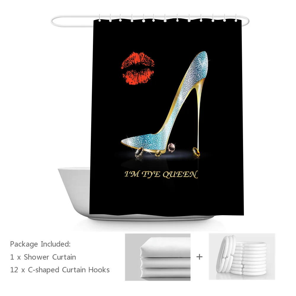 

Fashion Shower Curtain High Heels Red Lip Bathroom Curtains Woman Girl I am The Queen Polyester Fabric Curtain with Hooks