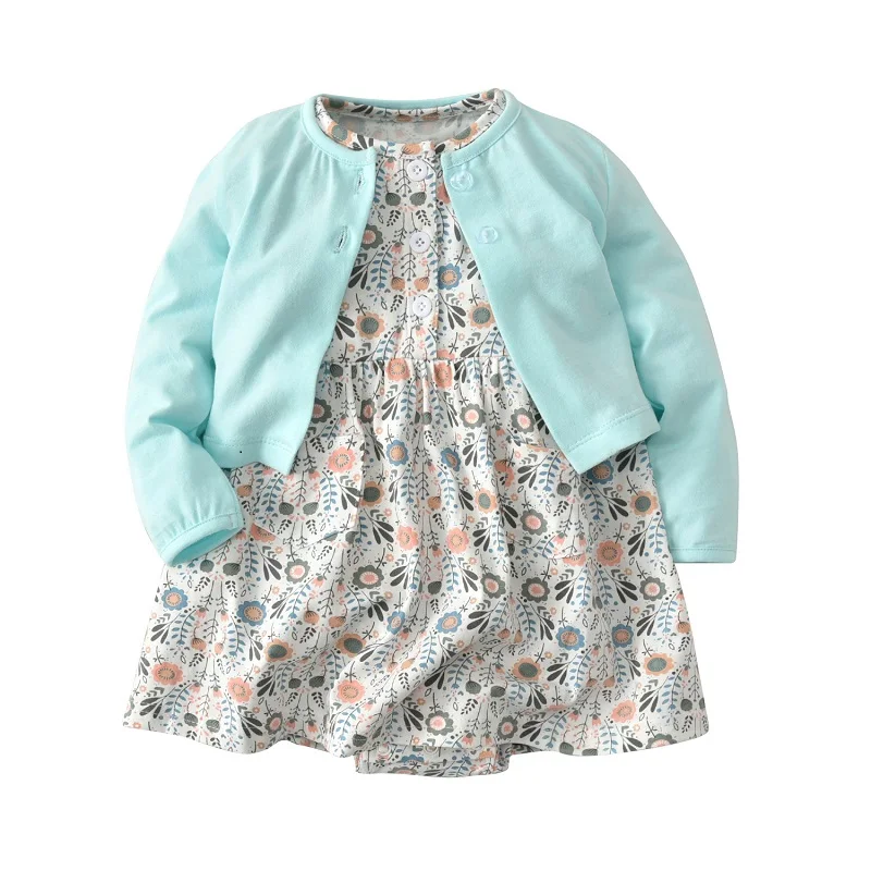 

2022 Children's Clothing sets Baby Cotton Jacket+Printed Ha Dress Baby Girl Romper Cotton Two Pieces Sets children clothes