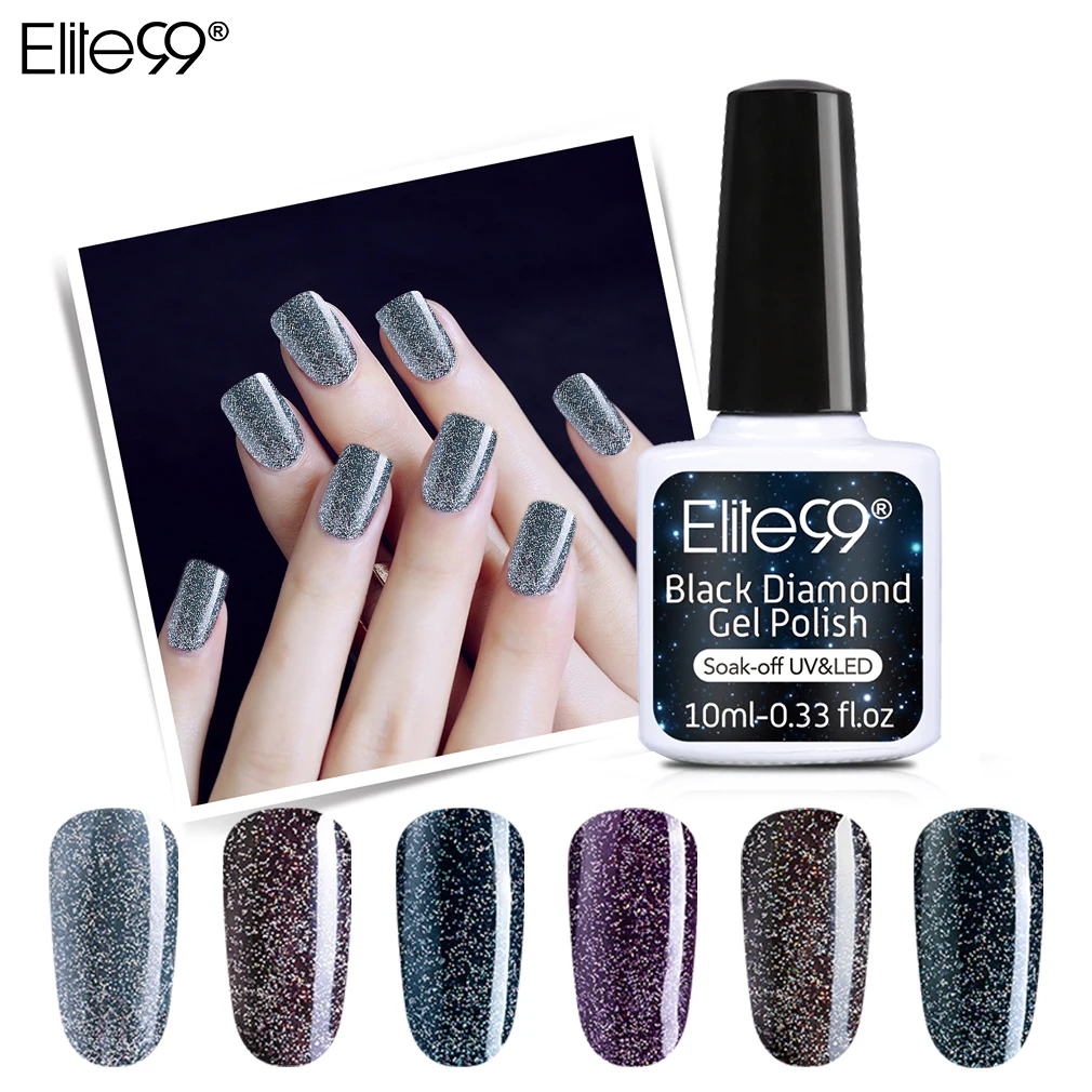Elite99 10 мл черных масок Diamond УФ-гель для ногтей голографическая блестящие