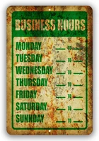 business hours metal policy novelty tin sign indoor and outdoor use 8x12 or 12x18