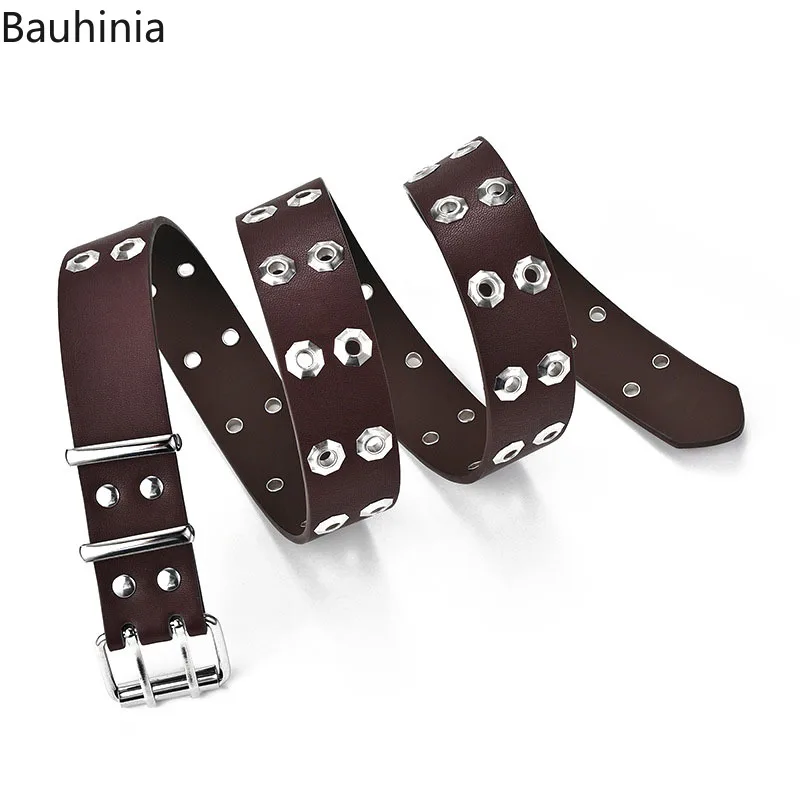 

High-quality fashion Women Punk Wide Waist Belt with Metal Chain Waistband Womens Grommet Double Pin Buckle Eyelet Belts