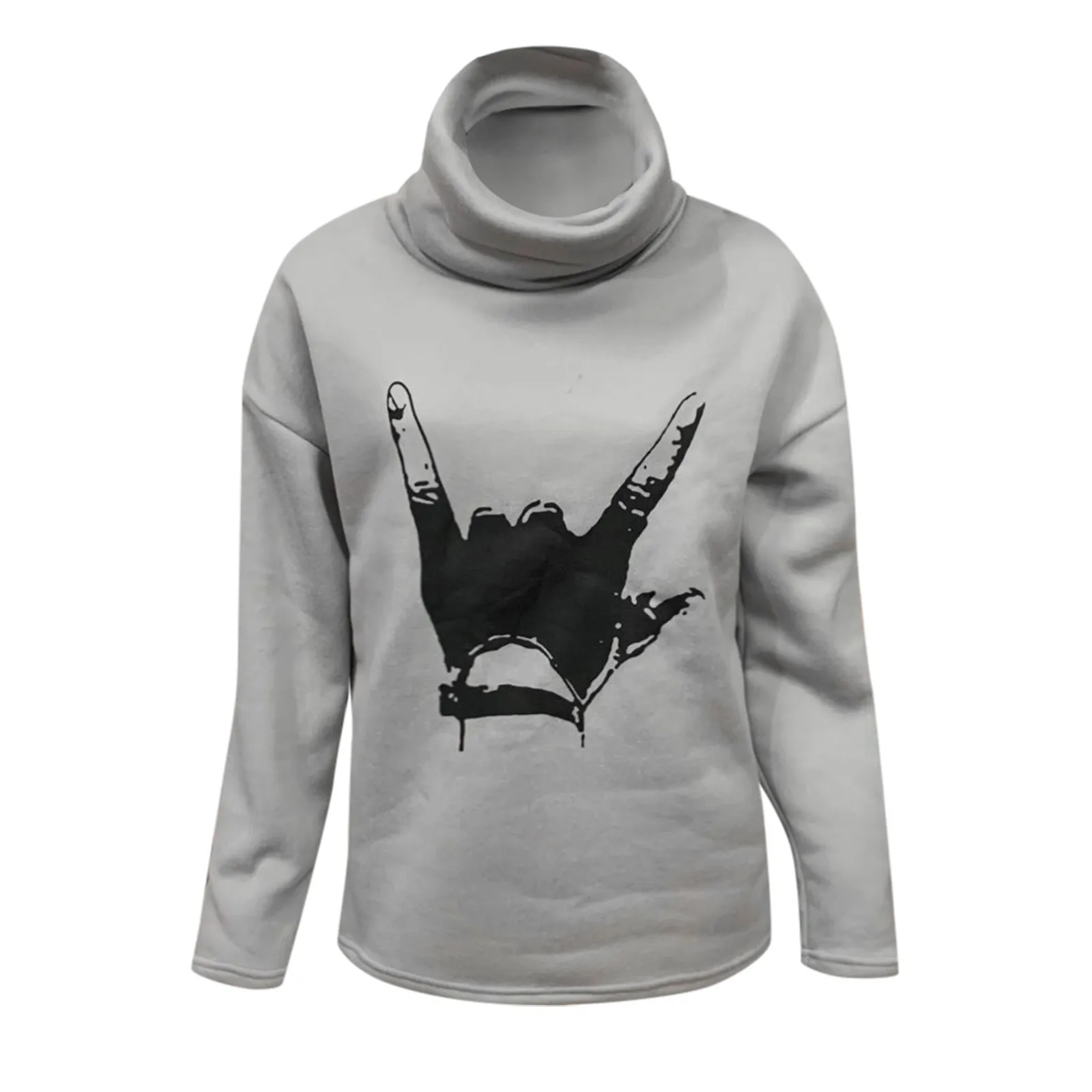 

Fashion Finger Print Blouse Shirt Loose Turtleneck Tops Tee Casual Autumn Winter Ladies Female Women Long Sleeve Blusas Pullover