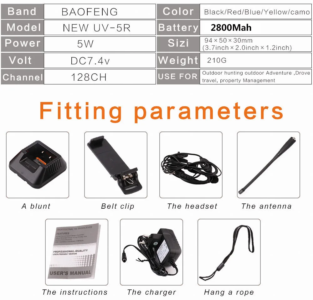 2 шт. BAOFENG UV-5R v5r hf трансивер для прогулки разговора vox sos светодиодный фонарик fm радио связь 10 км Охота 2 способ радио