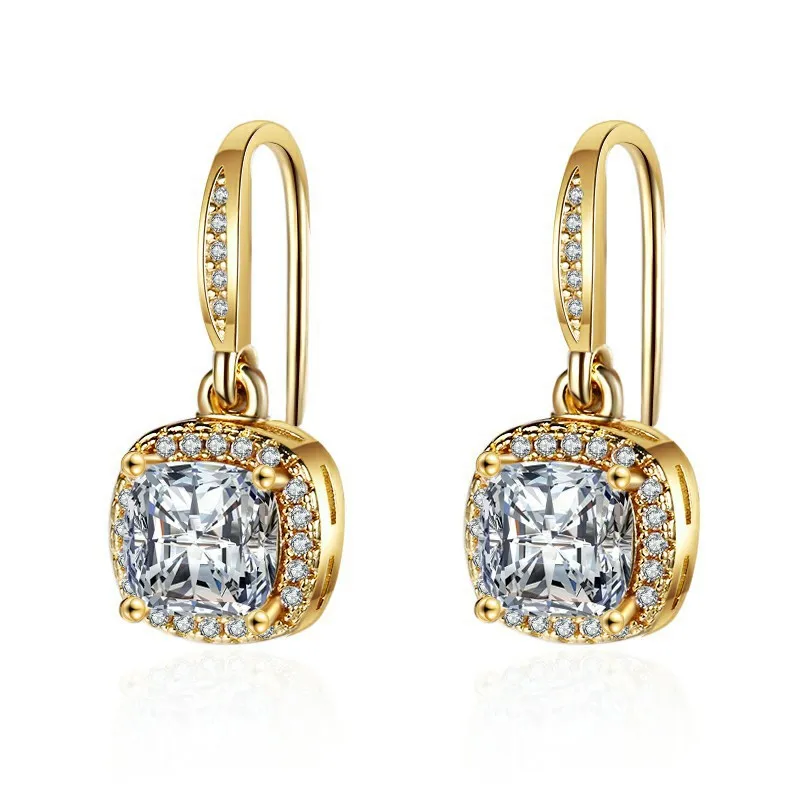

Classic Female White Crystal Drop Earrings Charm Gold Silver Color Wedding Earrings Cute Square Zircon Dangle Earrings For Women