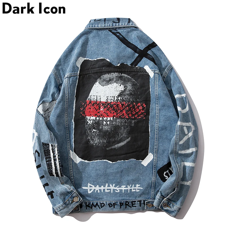 Мужская джинсовая куртка Dark Icon синяя из денима в стиле хип хоп уличная одежда