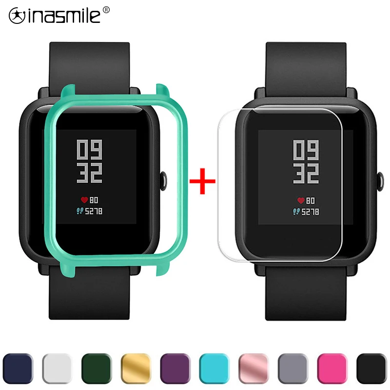 Inasmile симпатичный и милый чехол+ 2 шт протектор экрана для Huami Amazfit Bip протектор для часов пленка рамка чехол Аксессуары
