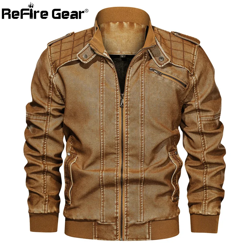 ReFire Gear Осенняя винтажная куртка из искусственной кожи для мужчин зимняя теплая