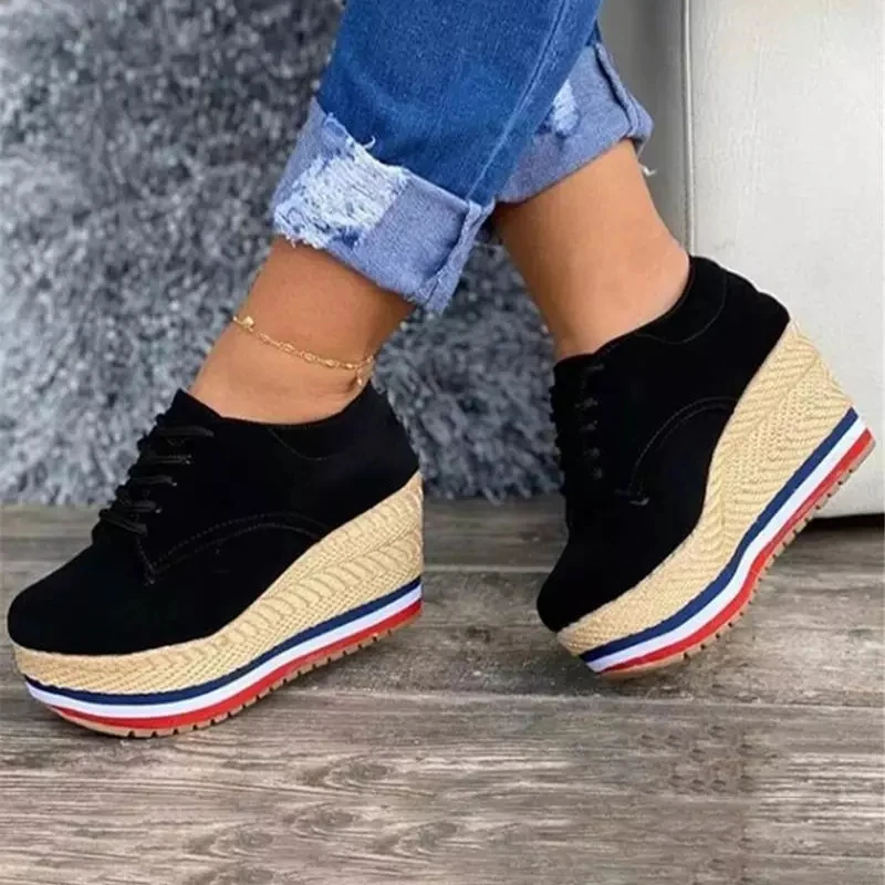 

Round Toe Womens Leather Shoes Platform Women Wedge Sneakers White Platform Spring Women Fashion 2021 New Zapatos Chunky Mujer