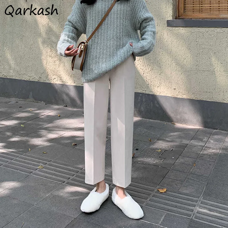 

Брюки Женские однотонные в стиле High Street, свободные простые прямые штаны до щиколотки, с мягкой подошвой, в Корейском стиле, для отдыха, на осень