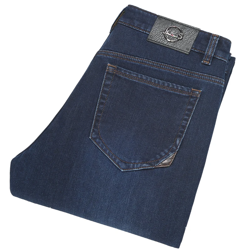 

Autumn New Men Business Thick Jeans Stretch Straight Classic Black Blue Keep Warm Volcanic Rock Fabric Denim Pants Male