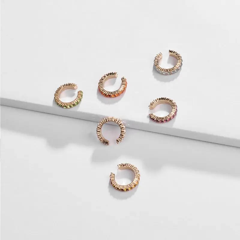 

Bohemia Stackable Rainbow Cubic Zirconia Ear Cuff Huggie Studs Hoop Earrings Set E56A