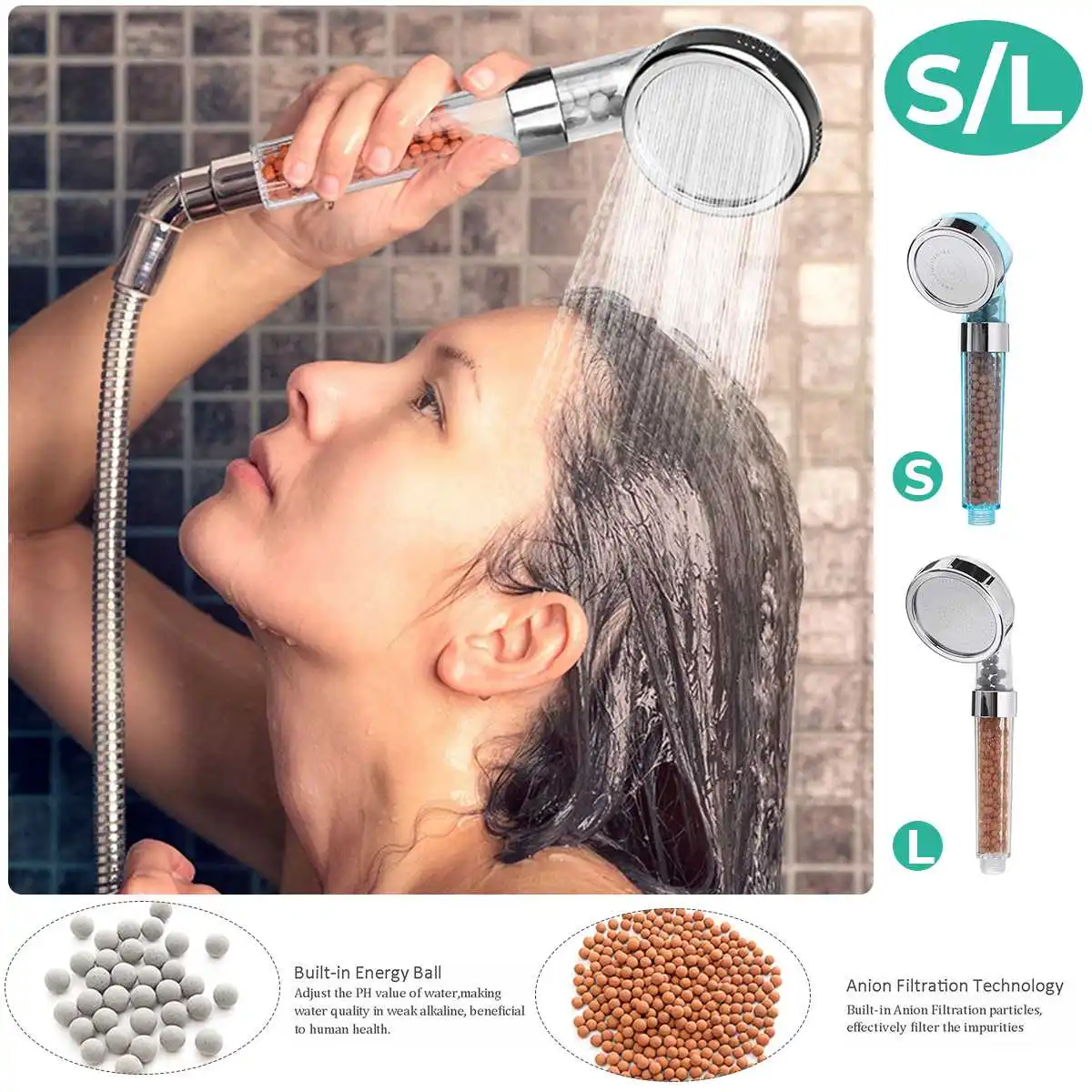 

New Arrival Bathroom Shower 3 modes Adjustable Jetting Shower Head Saving Water High Pressure Anion Filter Shower SPA Nozzle