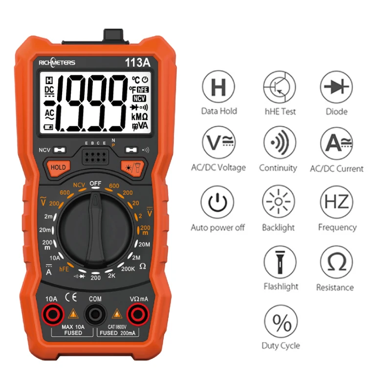 Цифровой мультиметр RICHMETERS RM113A NCV 2000 отсчетов HFE измеритель напряжения