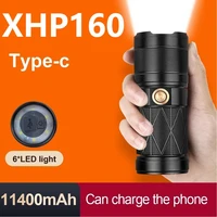newest xhp160 most powerful led flashlight rechargeable usb torch light 11400 mah built in battery high power work flash light