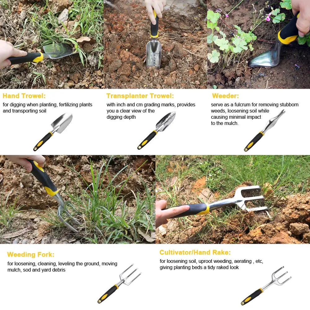 TAITU-paleta de mano para jardín, rastrillo de pala de bonsái, cultivador, herramientas de deshierbe con mango ergonómico, para césped y jardín, transplantador de tierra agrícola