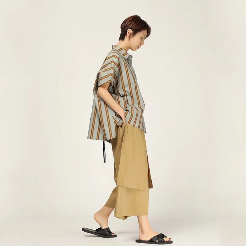 Женская Полосатая Рубашка с квадратным воротником CHICEVER Повседневная Свободная