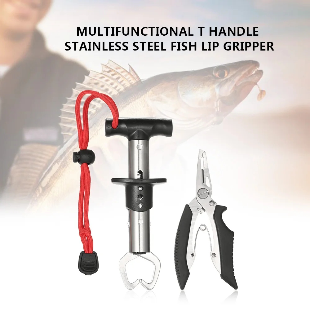 

Lixada Multifunctional T Handle Stainless Steel Fish Lip Gripper Grip Pliers Set Fishing Tackle Control Fish Plier Fishing Tool
