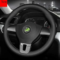 diy hand stitched leather suede car steering wheel cover for volkswagen phteaon magotan bora lavida touran teramont accessories