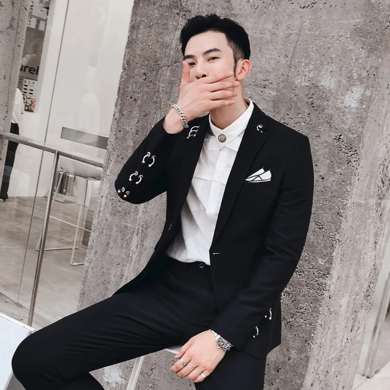 Роскошный мужской костюм классический черный комплект из 2 предметов стильный