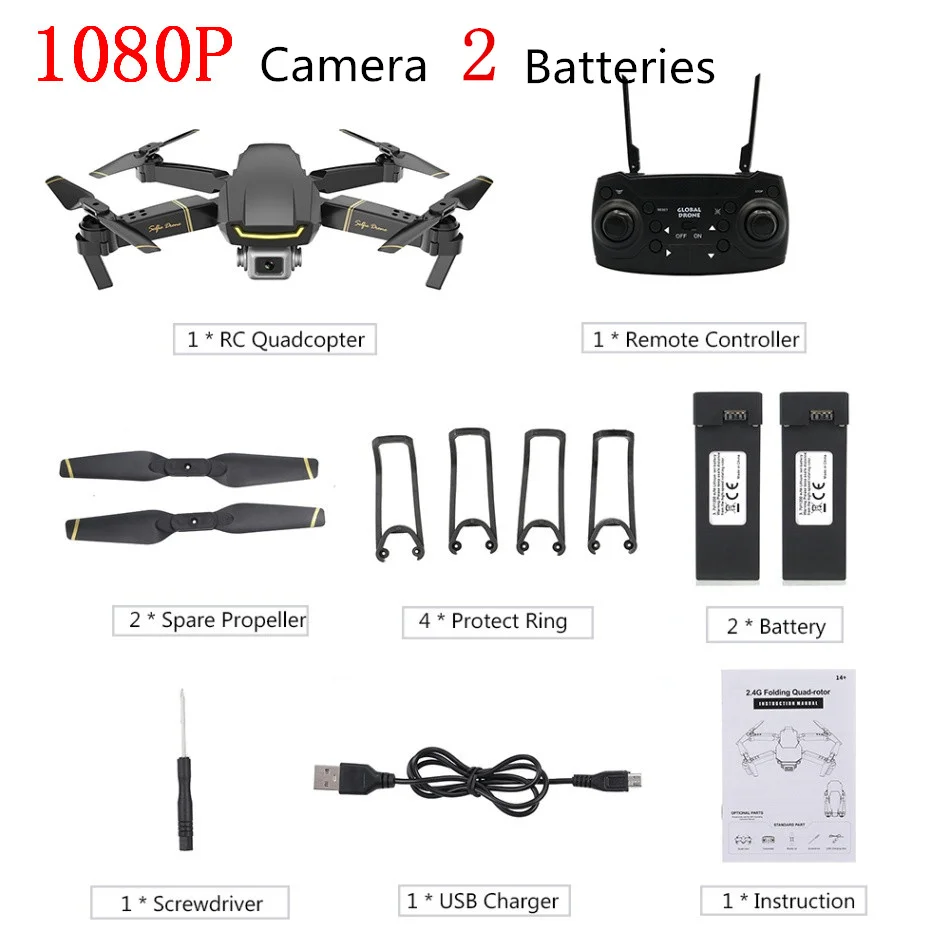 1080P Black 2B Global GW89 Радиоуправляемый Дрон с камерой 1080P HD Wifi FPV Gesture Фото Видео удержание высоты складной Радиоуправляемый квадрокоптер для начинающих VS E58 - Цвет: 1080P Black 2B