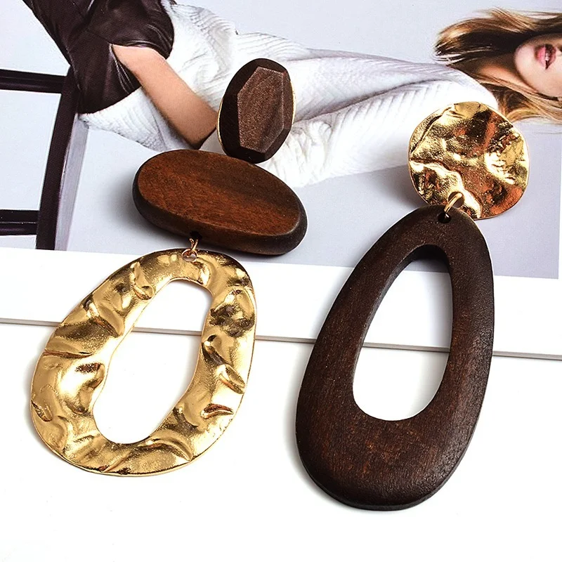 

New Arrival Irregularly Shaped Wooden Earring Statement Big Drop Earrings Fashion Trend Fine Jewelry Accessories for Women