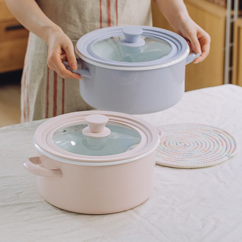 

Large Enamel Soup Pots Glass Lid Luxury Korean Cooking Soup Pots Ramen Noodles Cacerolas Para Cocina Kitchen Cookware OC50MG