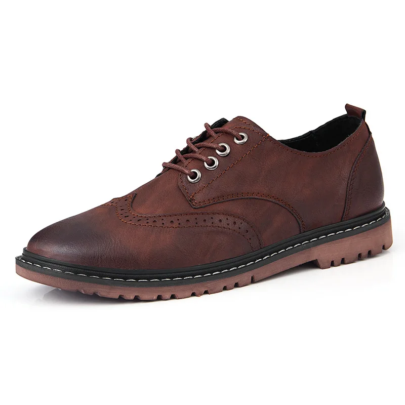 

Spring and Autumn New Brogue Carved Leather Shoes Low Cut British Soft Leather Retro Distressed Business Round Toe Casual Shoes