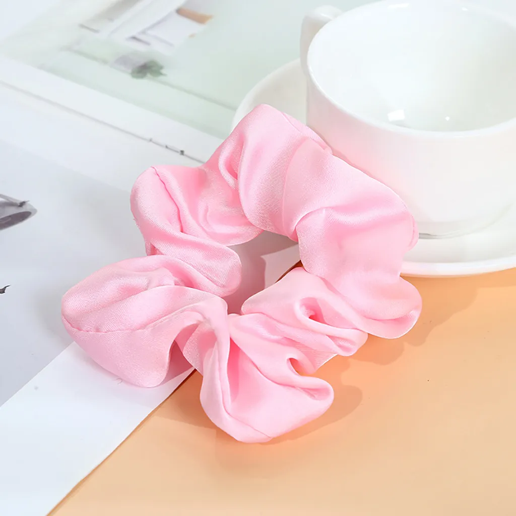 Pink Модное шифоновое платье резинка для волос Твердые Цвет спортивные эластичные украшение на голову для танцев веревка Для женщин повязка на голову кольцо, обтянутая тканью; повязка на голову - Цвет: Pink