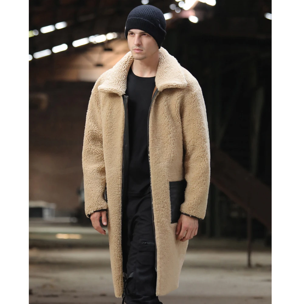 Двухсторонняя одежда SANI из натуральной овчины мужское зимнее толстое теплое